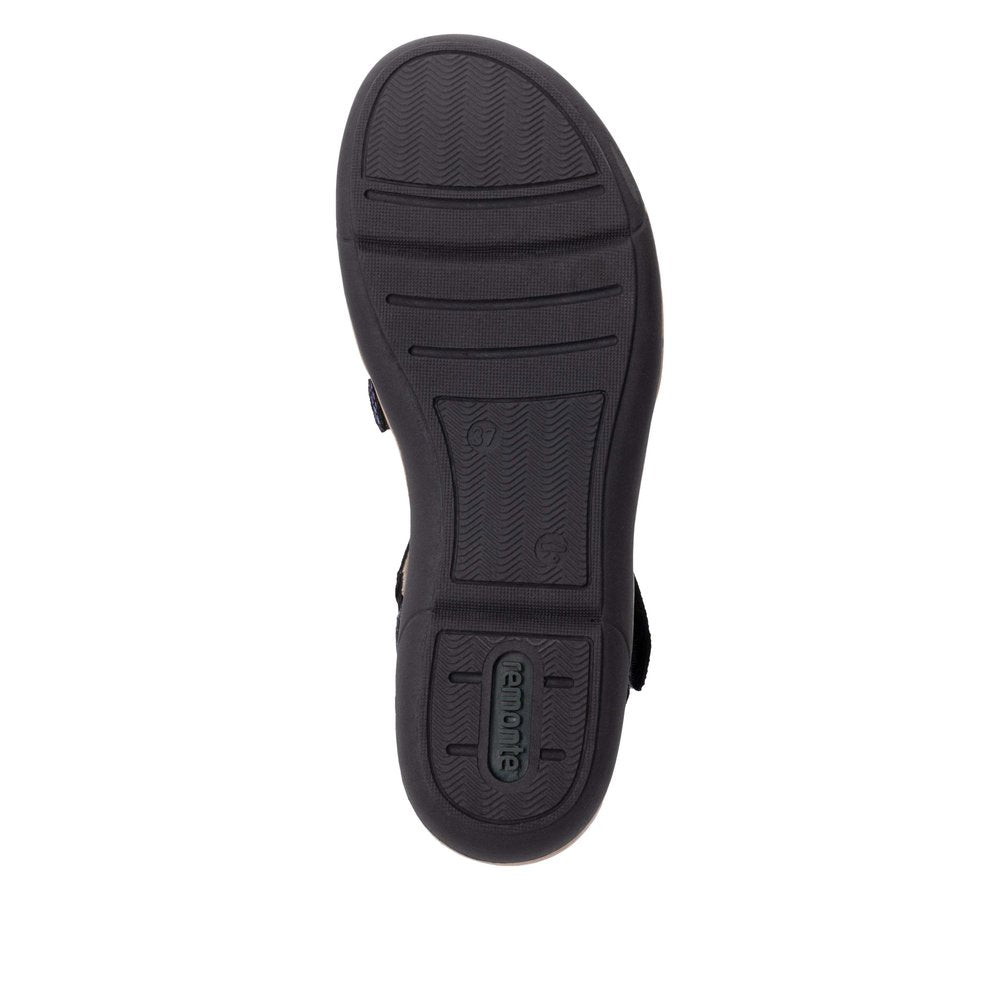 Remonte R6860-91 Multi Ladies Leather Touch Fastening Sandals, black sandal sole with comfort grip and touch-fastening straps.