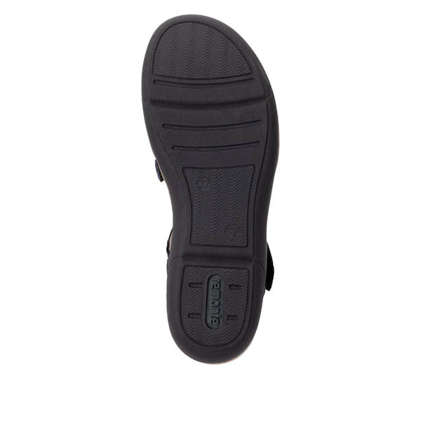 Remonte R6860-91 Multi Ladies Leather Touch Fastening Sandals, black sandal sole with comfort grip and touch-fastening straps.