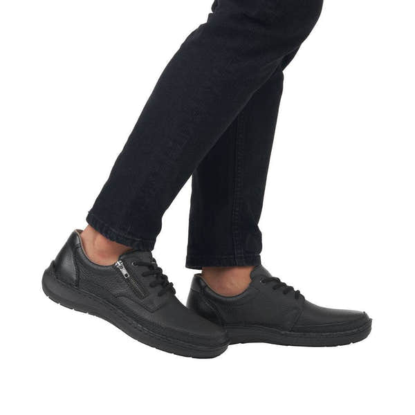 Rieker 03002-00 Sergio Mens Wider Fitting Black Leather Zip & Lace Shoes-elevate your sole