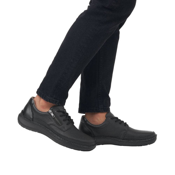 Rieker 03002-00 Sergio Mens Wider Fitting Black Leather Zip & Lace Shoes-elevate your sole