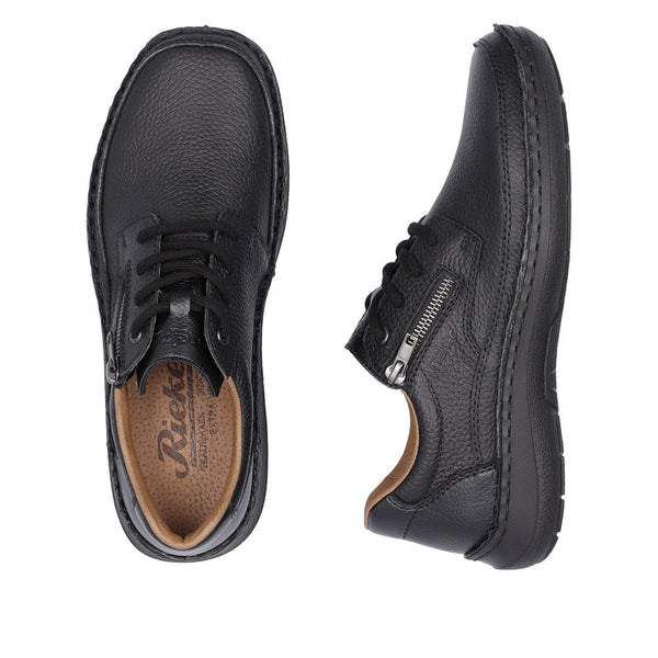 Rieker 03002-00 Sergio Mens Wider Fitting Black Leather Zip & Lace Shoes-elevate your sole