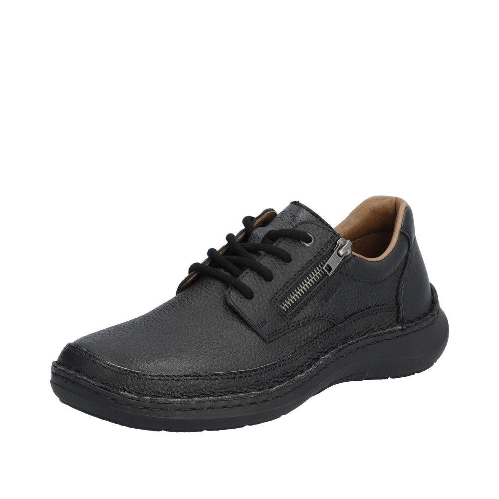 Rieker 03002-00 Sergio Mens Wider Fitting Black Leather Zip & Lace Shoes-elevate your sole