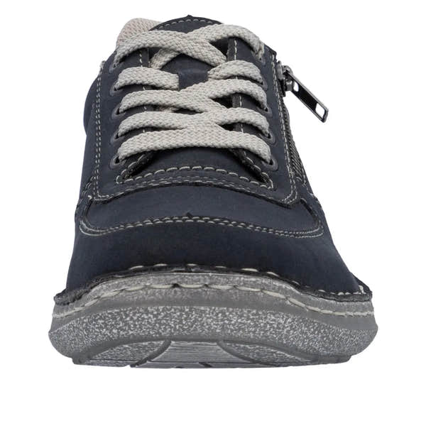 Rieker 03030-14 men's wide navy lace-up shoes with zip, cushioned sole, and textured outsole.
