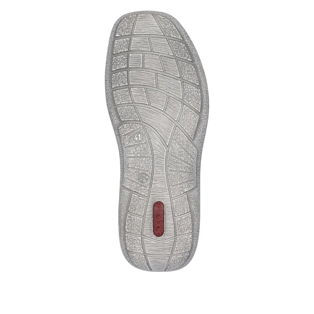 Rieker men's wide navy lace-up and zip-up shoes, size 41, with durable rubber sole and textured tread pattern.