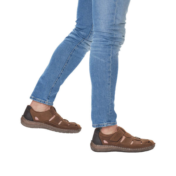 Rieker 03078-25 Mens Brown Leather Touch Fastening Sandals-elevate your sole