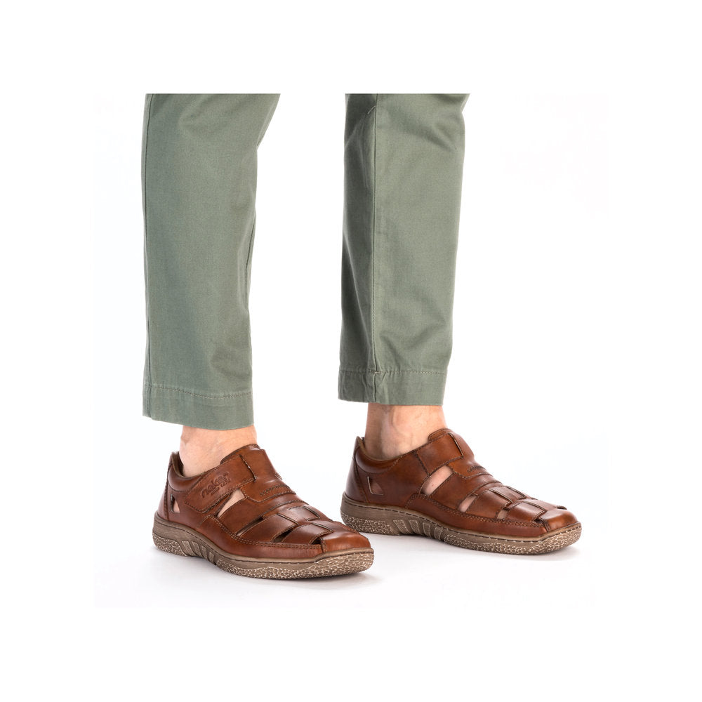 Rieker 03578-24 Mens Cognac Leather Touch Fastening Sandals-elevate your sole
