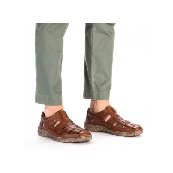 Rieker 03578-24 Mens Cognac Leather Touch Fastening Sandals-elevate your sole