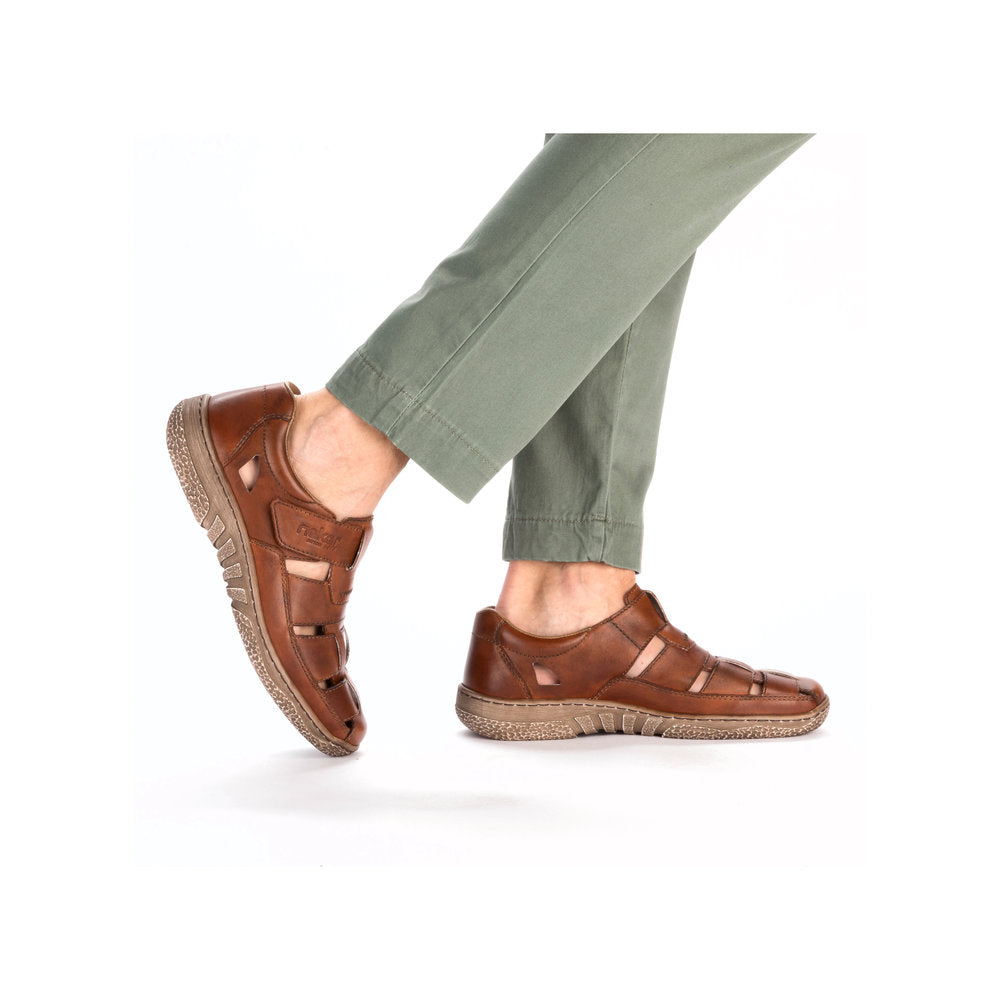 Rieker 03578-24 Mens Cognac Leather Touch Fastening Sandals-elevate your sole