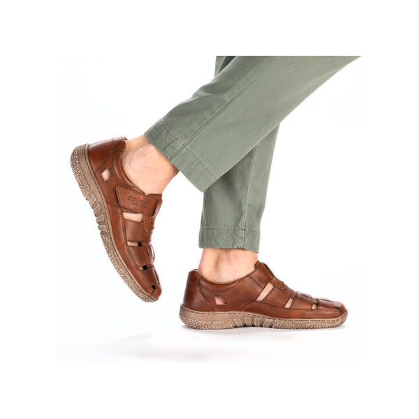 Rieker 03578-24 Mens Cognac Leather Touch Fastening Sandals-elevate your sole