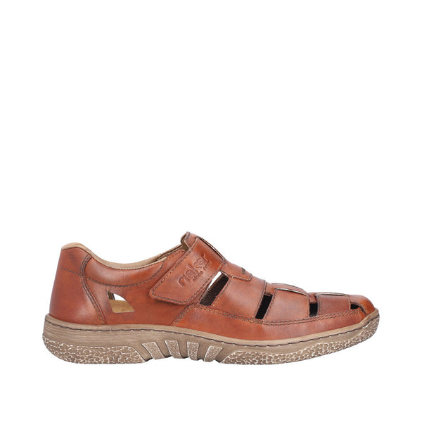 Rieker 03578-24 Mens Cognac Leather Touch Fastening Sandals-elevate your sole