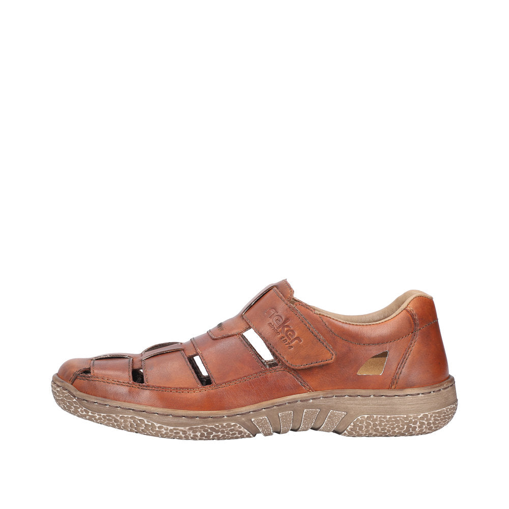 Rieker 03578-24 Mens Cognac Leather Touch Fastening Sandals-elevate your sole