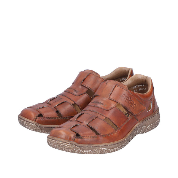 Rieker 03578-24 Mens Cognac Leather Touch Fastening Sandals-elevate your sole
