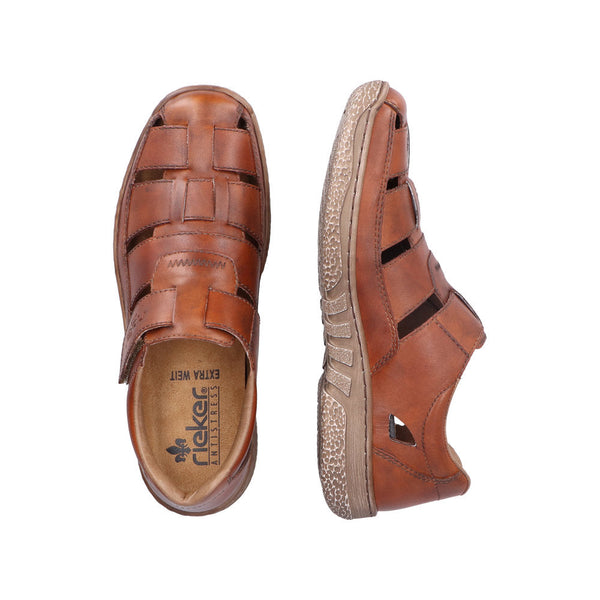 Rieker 03578-24 Mens Cognac Leather Touch Fastening Sandals-elevate your sole