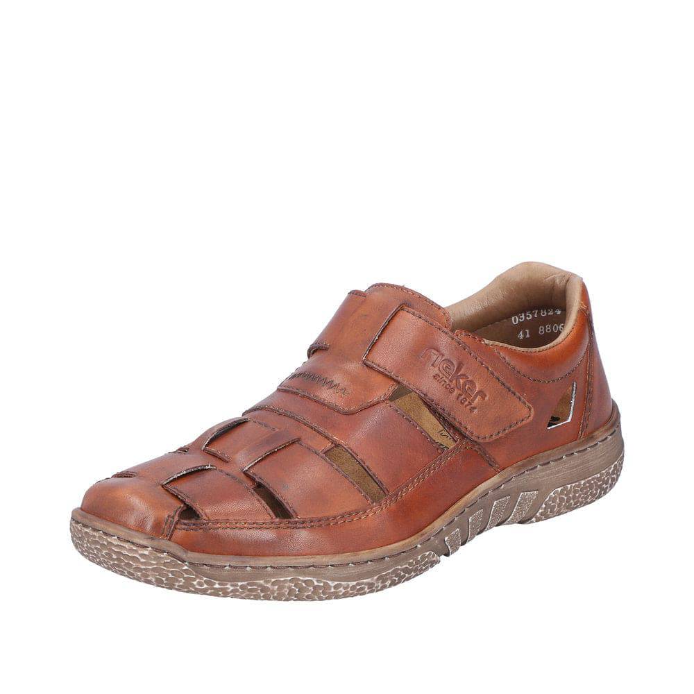 Rieker 03578-24 Mens Cognac Leather Touch Fastening Sandals-elevate your sole
