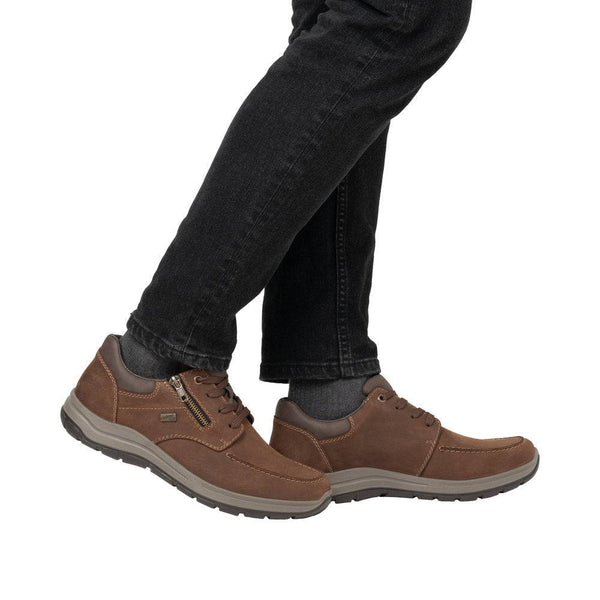 Rieker 03601-22 Mens Brown Suede Water Resistant Zip & Lace Shoes-elevate your sole