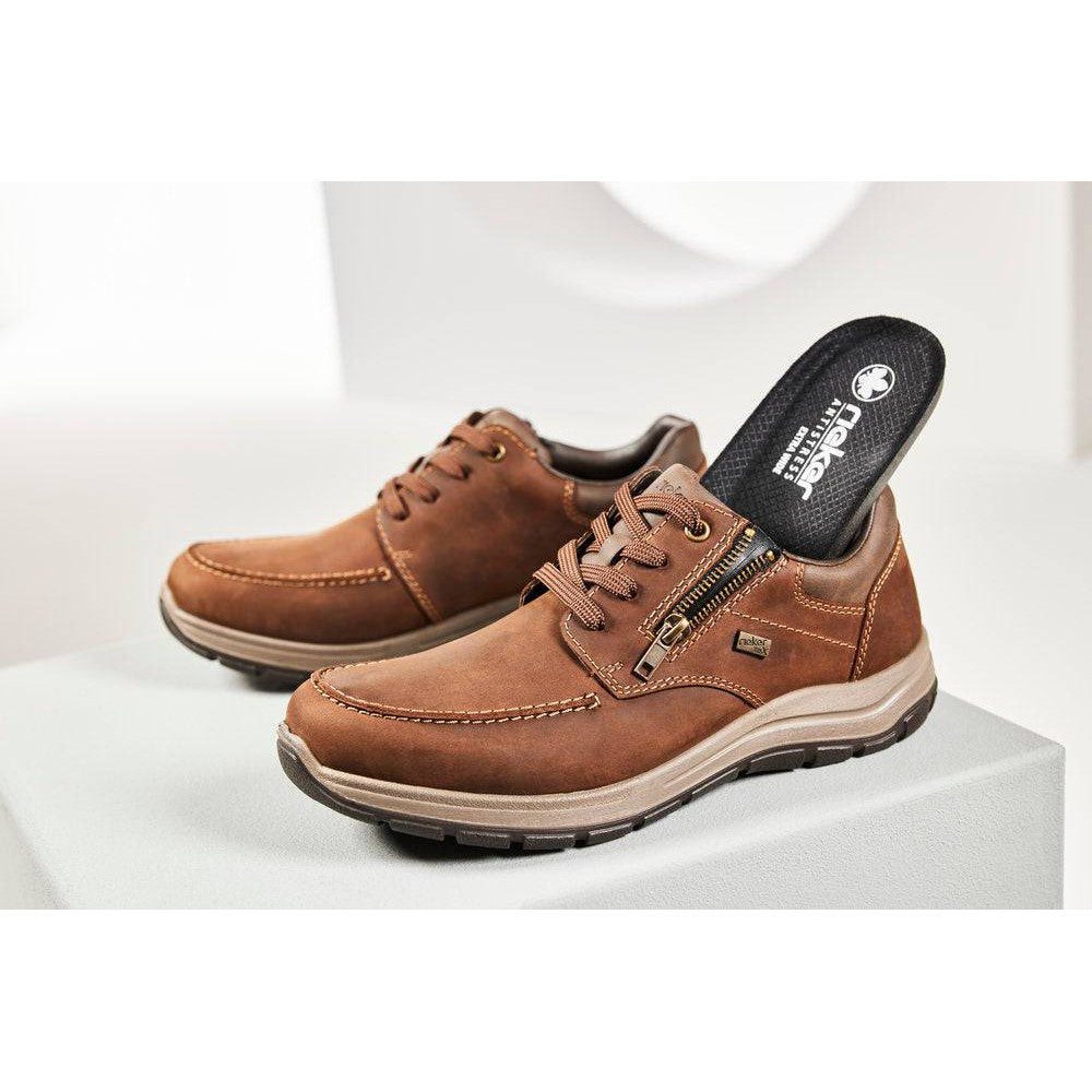 Rieker 03601-22 Mens Brown Suede Water Resistant Zip & Lace Shoes-elevate your sole