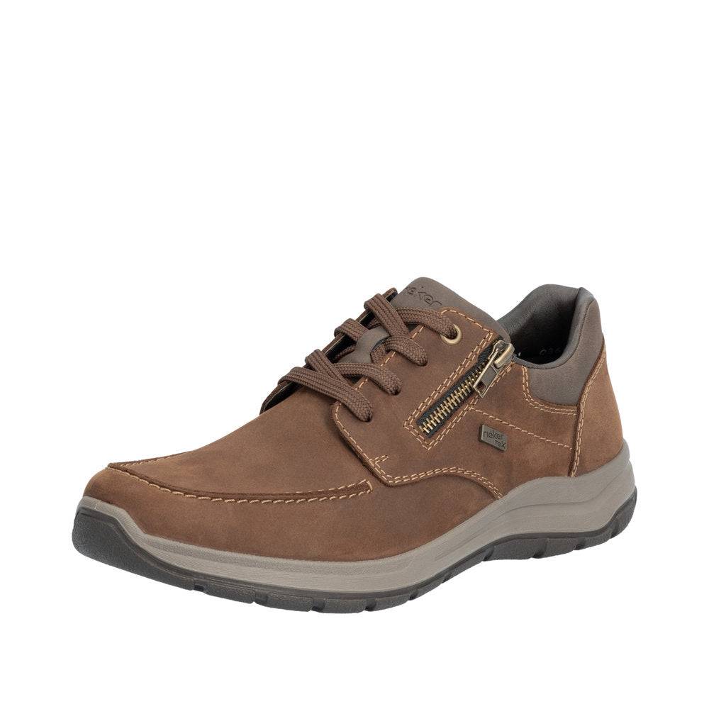 Rieker 03601-22 Mens Brown Suede Water Resistant Zip & Lace Shoes-elevate your sole