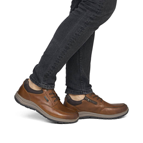 Rieker 03607-24 Mens Wide Brown Leather Water Resistant Zip & Lace Shoes
