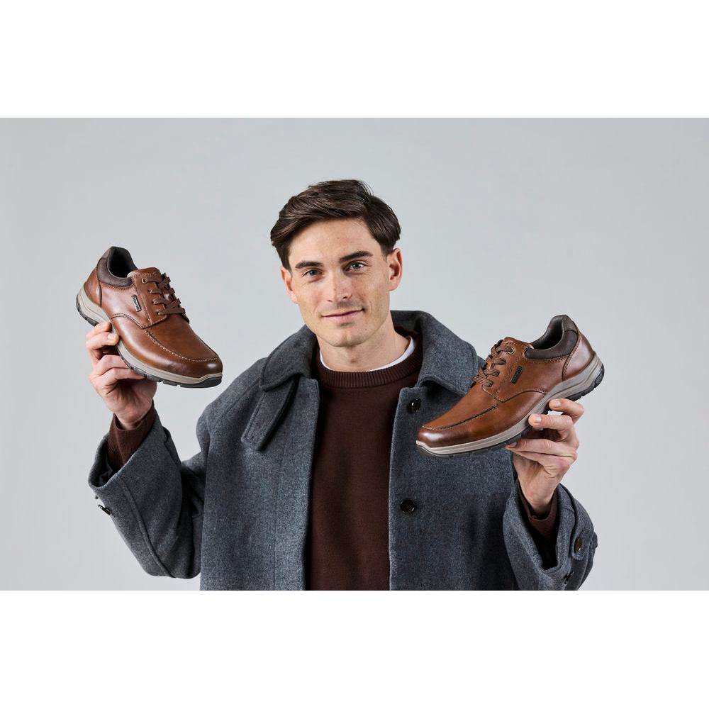 Rieker 03607-24 Mens Wide Brown Leather Water Resistant Zip & Lace Shoes