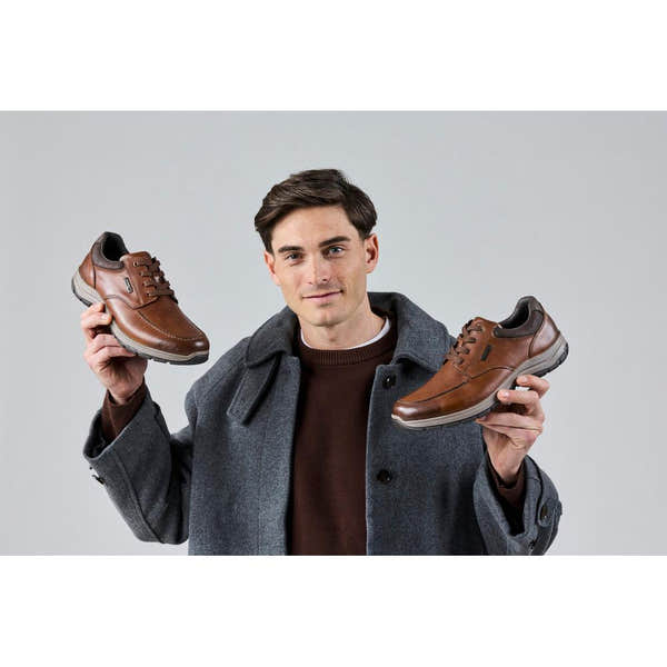 Rieker 03607-24 Mens Wide Brown Leather Water Resistant Zip & Lace Shoes