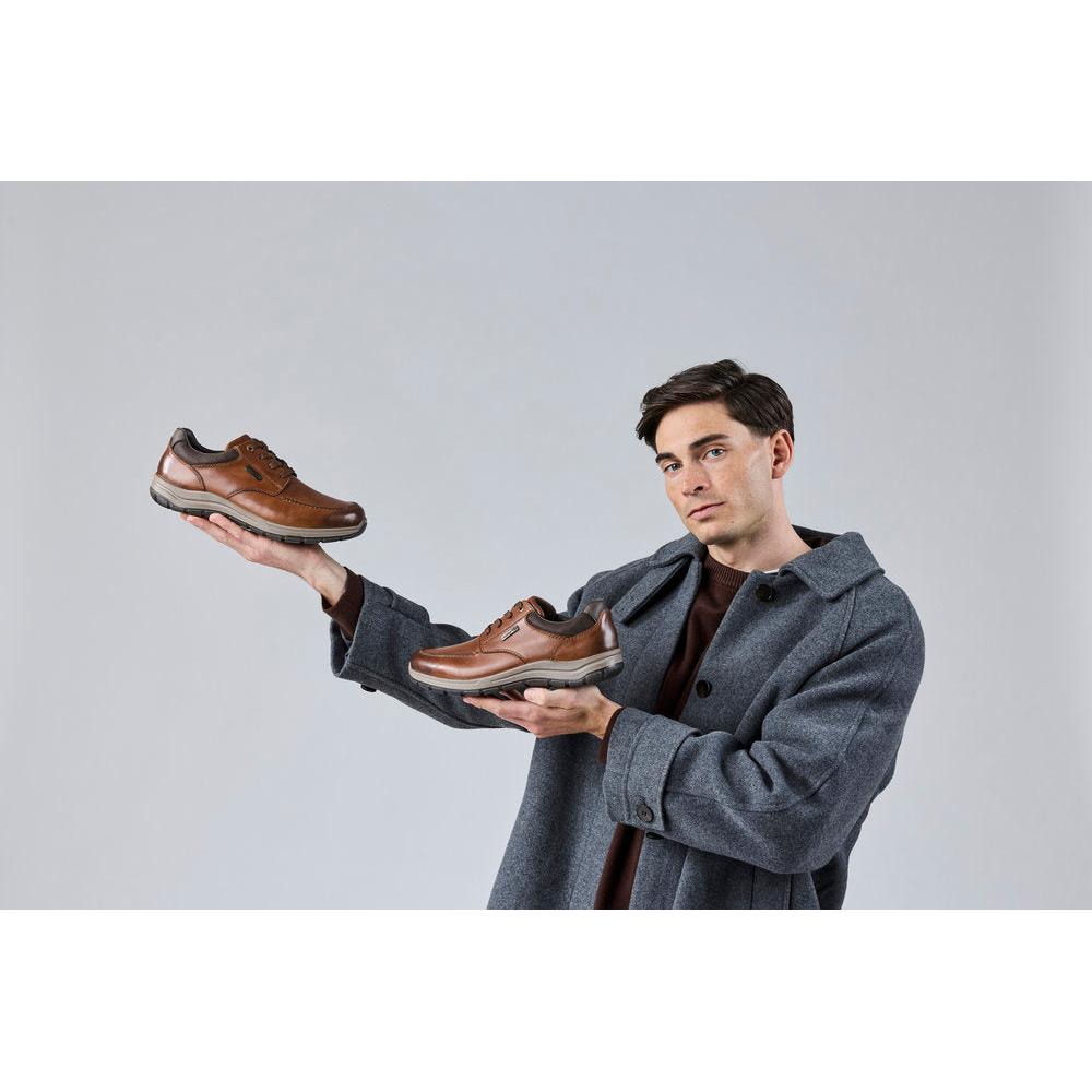 Rieker 03607-24 Mens Wide Brown Leather Water Resistant Zip & Lace Shoes