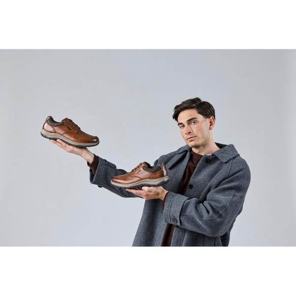 Rieker 03607-24 Mens Wide Brown Leather Water Resistant Zip & Lace Shoes