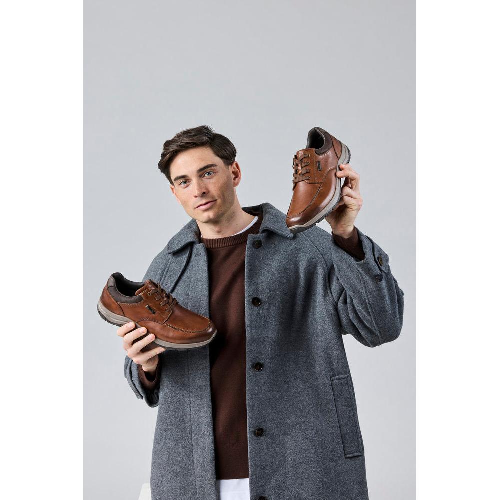 Rieker 03607-24 Mens Wide Brown Leather Water Resistant Zip & Lace Shoes