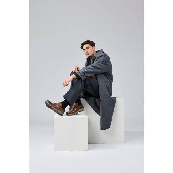 Rieker 03607-24 Mens Wide Brown Leather Water Resistant Zip & Lace Shoes
