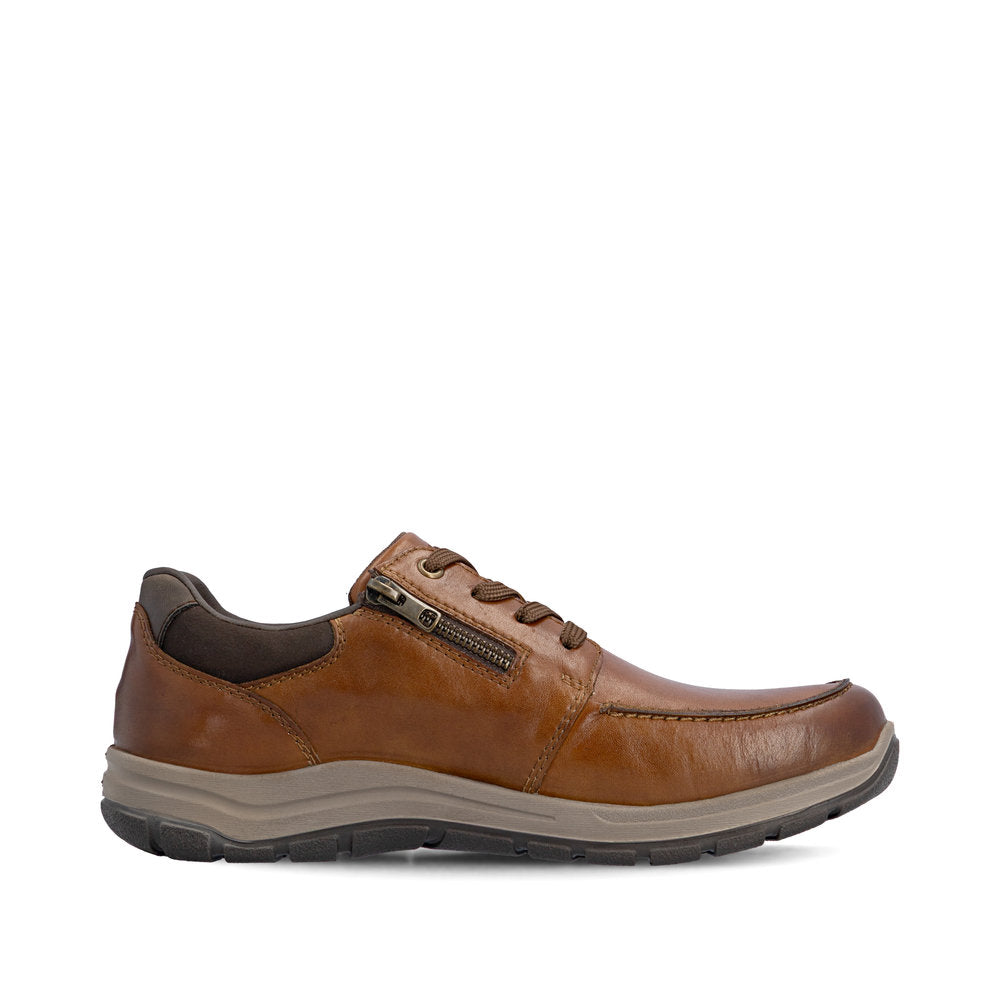 Rieker 03607-24 Mens Wide Brown Leather Water Resistant Zip & Lace Shoes