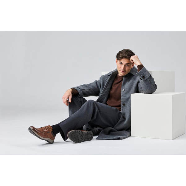 Rieker 03607-24 Mens Wide Brown Leather Water Resistant Zip & Lace Shoes
