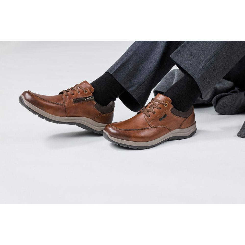 Rieker 03607-24 Mens Wide Brown Leather Water Resistant Zip & Lace Shoes