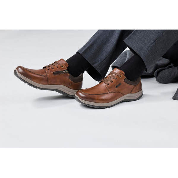 Rieker 03607-24 Mens Wide Brown Leather Water Resistant Zip & Lace Shoes
