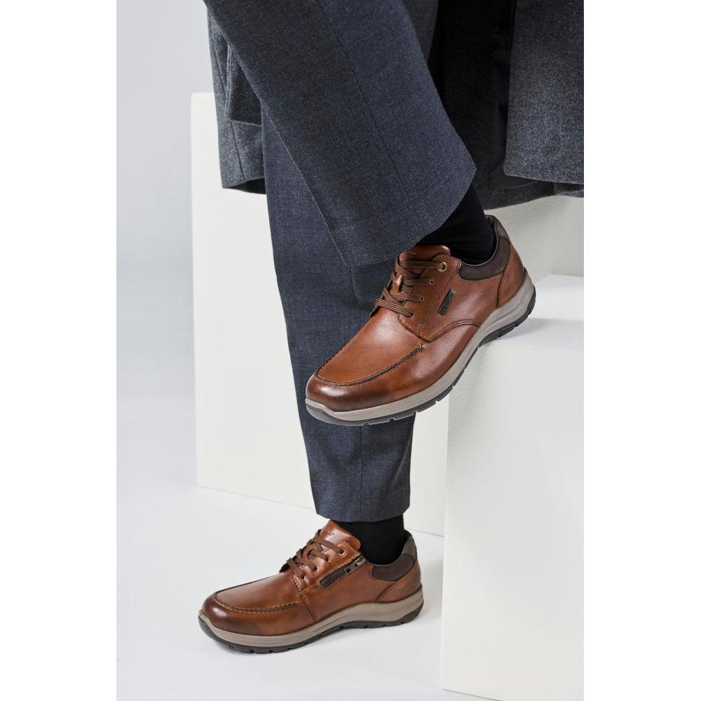Rieker 03607-24 Mens Wide Brown Leather Water Resistant Zip & Lace Shoes