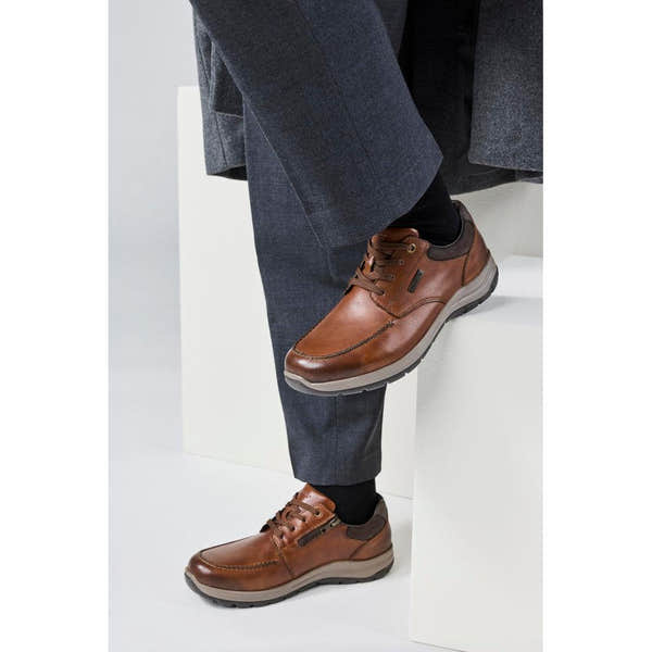 Rieker 03607-24 Mens Wide Brown Leather Water Resistant Zip & Lace Shoes