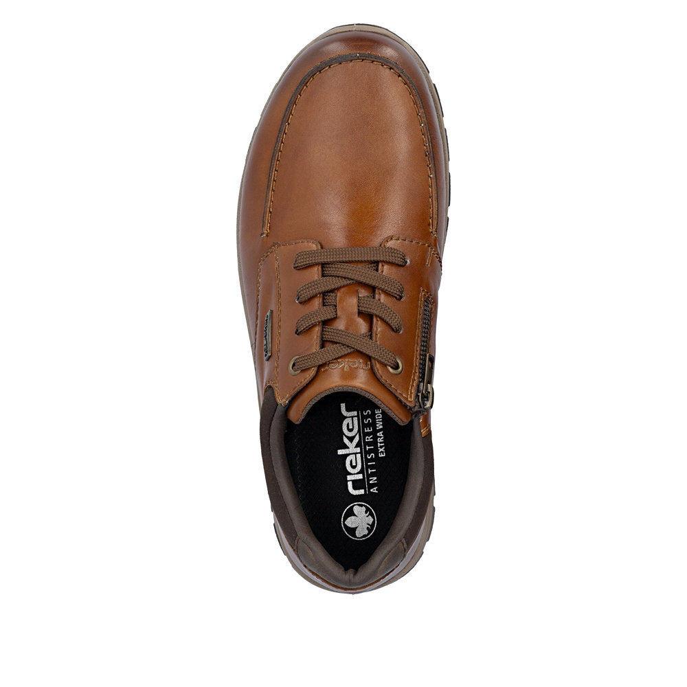 Rieker 03607-24 Mens Wide Brown Leather Water Resistant Zip & Lace Shoes