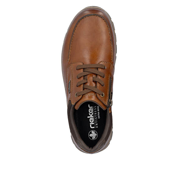 Rieker 03607-24 Mens Wide Brown Leather Water Resistant Zip & Lace Shoes