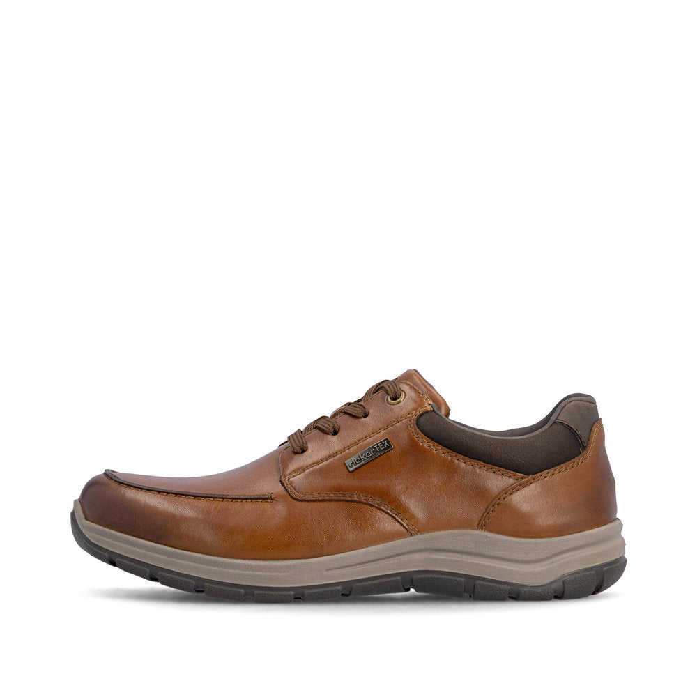Rieker 03607-24 Mens Wide Brown Leather Water Resistant Zip & Lace Shoes