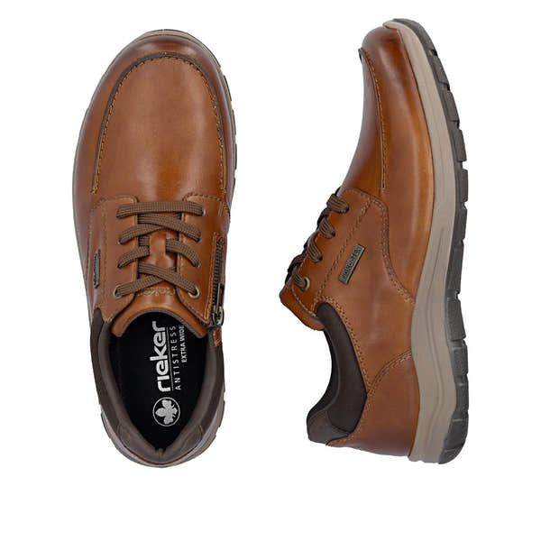 Rieker 03607-24 Mens Wide Brown Leather Water Resistant Zip & Lace Shoes