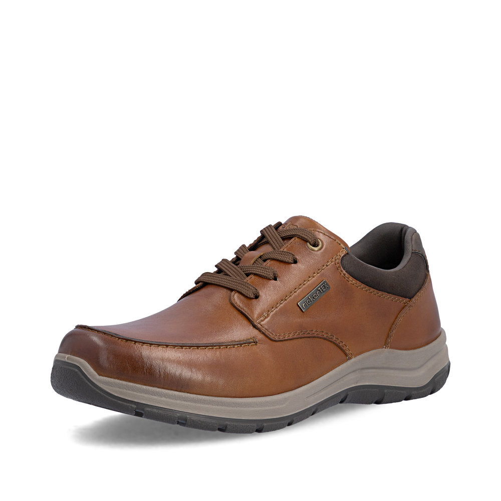 Rieker 03607-24 Mens Wide Brown Leather Water Resistant Zip & Lace Shoes