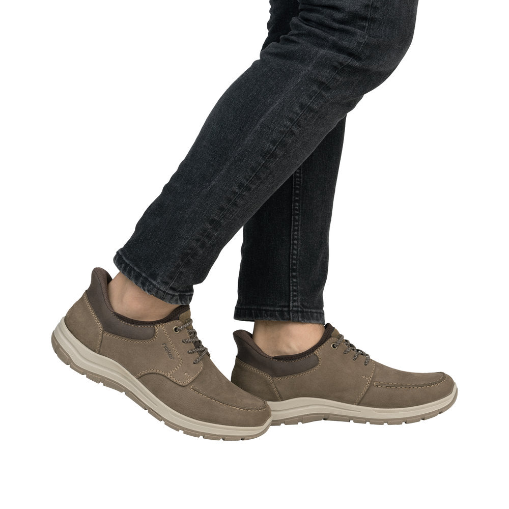 Rieker 03656-24 men's wide fit brown leather elasticated casual shoes, comfortable footwear for men.