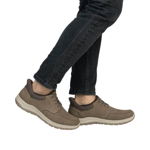 Rieker 03656-24 men's wide fit brown leather elasticated casual shoes, comfortable footwear for men.