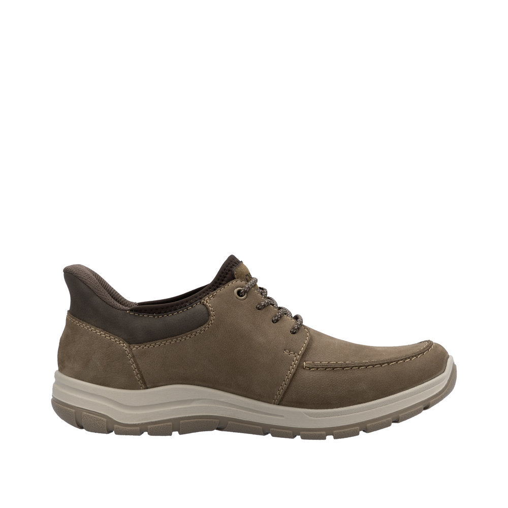Rieker 03656-24 men's wide fit brown leather elasticated casual shoes with cushioned sole.