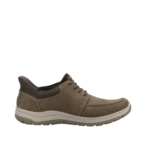 Rieker 03656-24 men's wide fit brown leather elasticated casual shoes with cushioned sole.