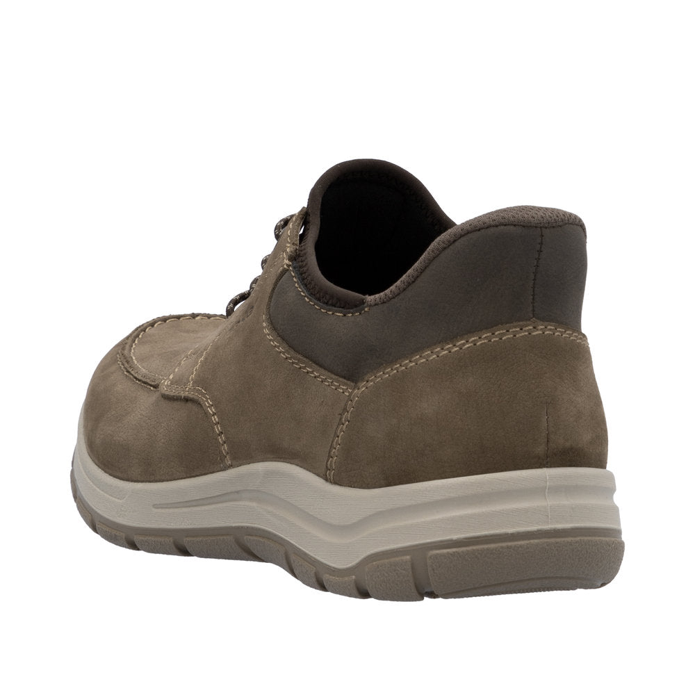 Rieker 03656-24 men's wide fit brown leather elasticated casual shoes with cushioned sole.