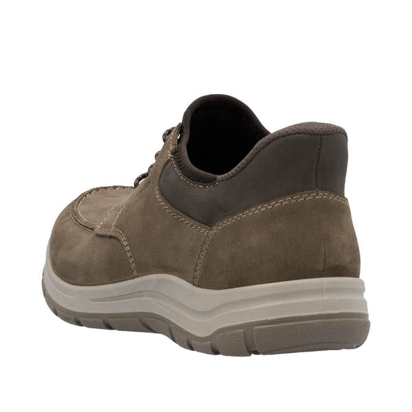 Rieker 03656-24 men's wide fit brown leather elasticated casual shoes with cushioned sole.