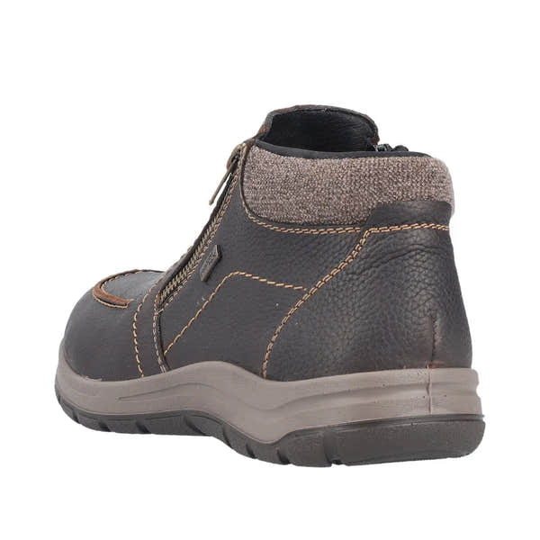 Rieker Mens Brown Leather Water-Resistant Twin Zip Ankle Boots with cushioned sole and ankle collar.