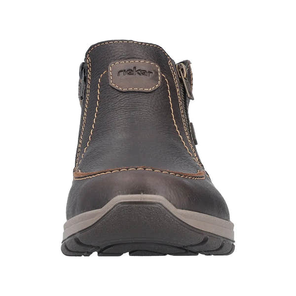 Rieker 03660-25 men's brown leather water-resistant twin zip ankle boots with durable sole.