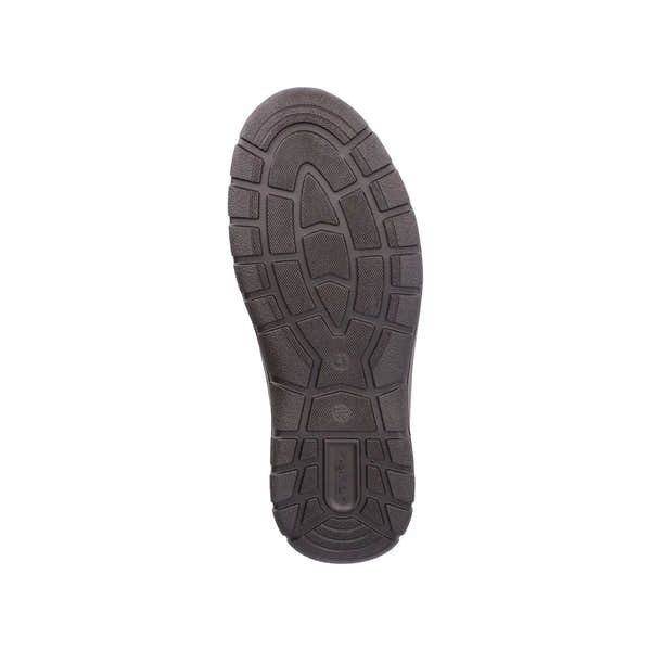 Rieker 03660-25 men's brown water-resistant leather ankle boots with twin zippers and rugged outsole for outdoor wear.