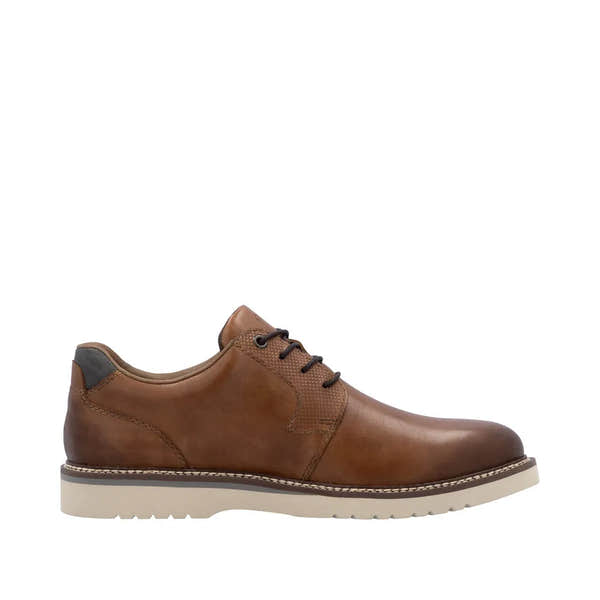 Rieker 04503-24 men's brown leather lace-up shoes with white rubber sole and stylish design.