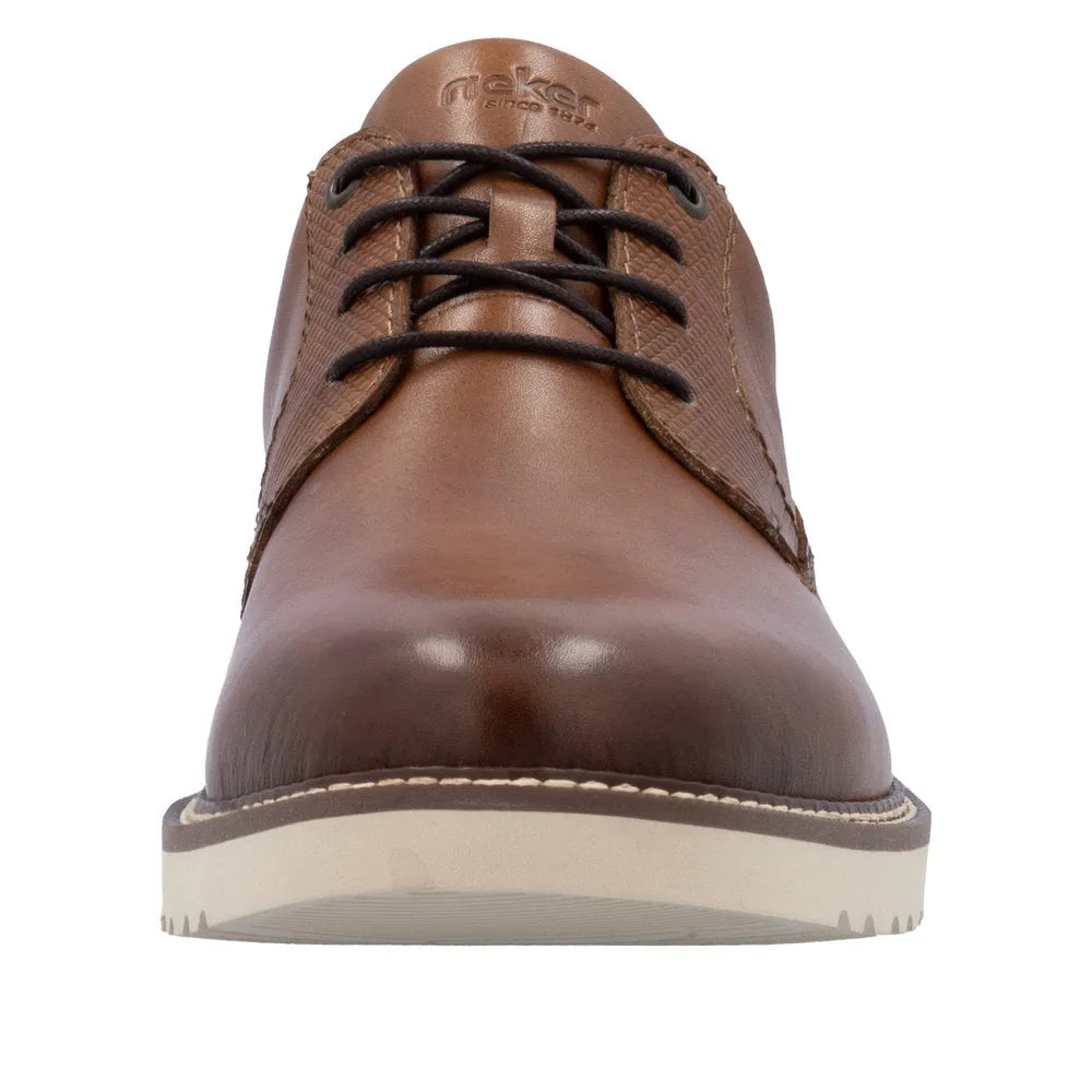 Rieker 04503-24 men's brown leather lace-up shoes with a sleek design and white rubber sole.